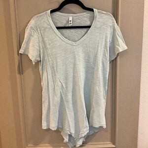 WILT v-neck short sleeve tee shirt raw edge green lightweight cotton XS Small